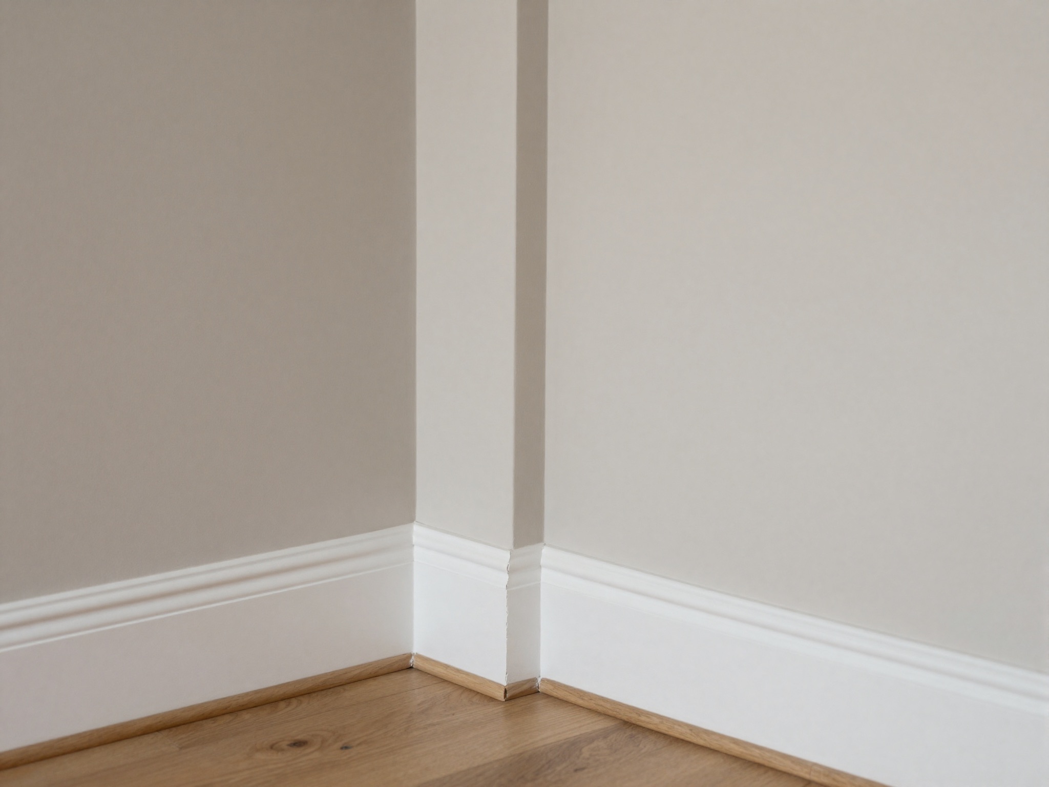 AI-generated illustration: skirting boards and moulding fitted around a room corner, integrated with built-in cupboards and panelling.